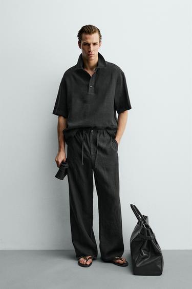 100% LINEN RELAXED FIT TROUSERS - Black by Zara