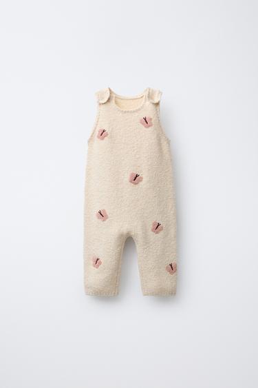 KNIT DUNGAREES WITH BUTTERFLY EMBROIDERY - Light beige by Zara - Image 0