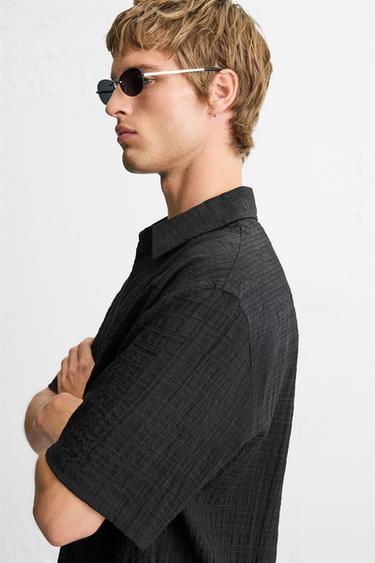CHEMISE STRUCTURÉE À CARREAUX - Noir de Zara - Image 4