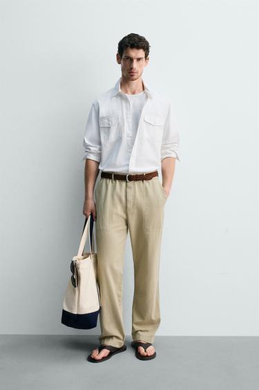 PANTALÓN STRAIGHT FIT LAVADO - verde lavado de Zara