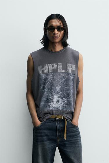 WASHED PRINT KNIT TANK TOP - Blue grey by Zara