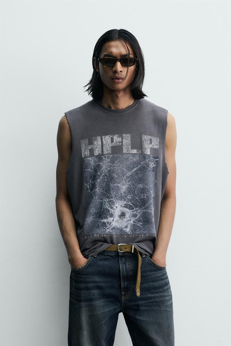 ZARA WASHED PRINT KNIT TANK TOP