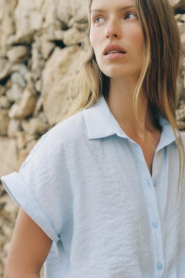 CAMISA MANGA CORTA NUDO - Azul claro de Zara