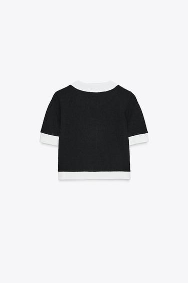 CONTRAST BOUCLÉ JACKET - Black / White by Zara - Image 4