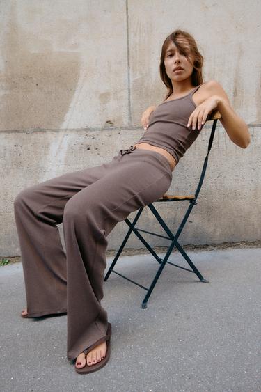 PANTALÓN RECTO RIB - Marrón / Topo de Zara