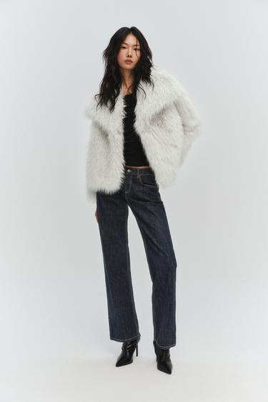 Zara ZARA WOMAN COLLECTION短版人造皮草大衣 - 裸色