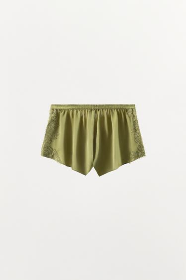 SHORT EN SATIN ET DENTELLE - Vert de Zara - Image 6