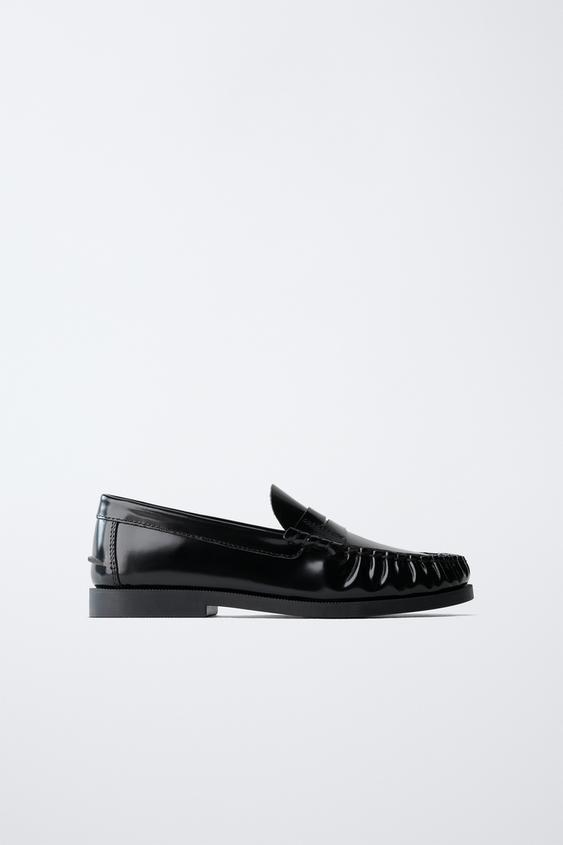 LEATHER SCHOOL LOAFERS - Black by Zara - Image 0