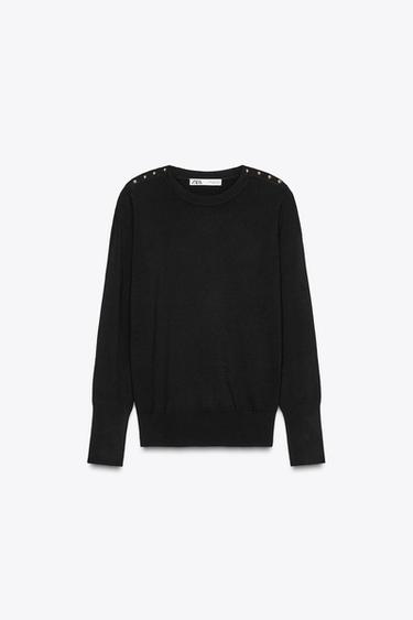 Zara BUTTON KNIT SWEATER - Black