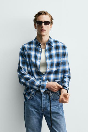 Zara FLOWY PLAID SHIRT AARON LEVINE X ZARA - Blue