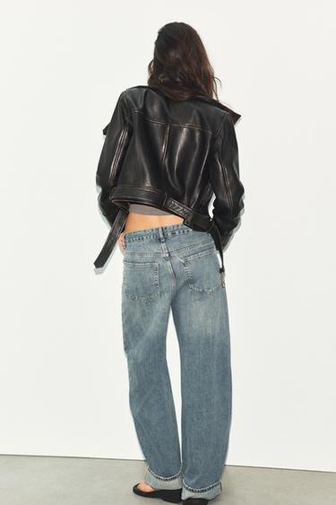 BLOUSON EN CUIR 100% USÉ - Marron foncé de Zara - Image 4