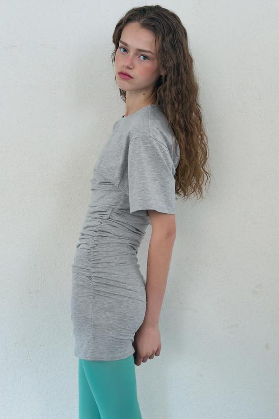 zara grey ruched dress Women's Clothes