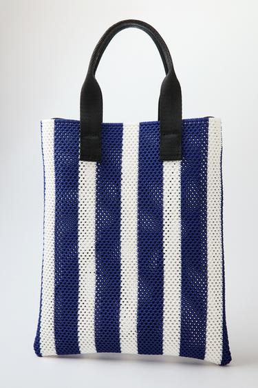 Zara PERFORATED EFFECT MINI SHOPPER BAG - Blue