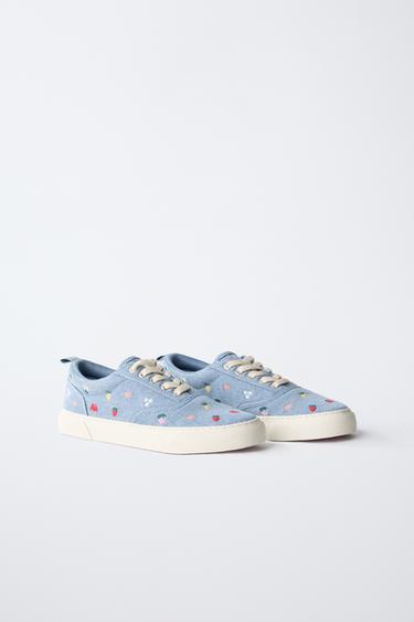 EMBROIDERED COTTON SNEAKERS - Lavender Blue by Zara - Image 1