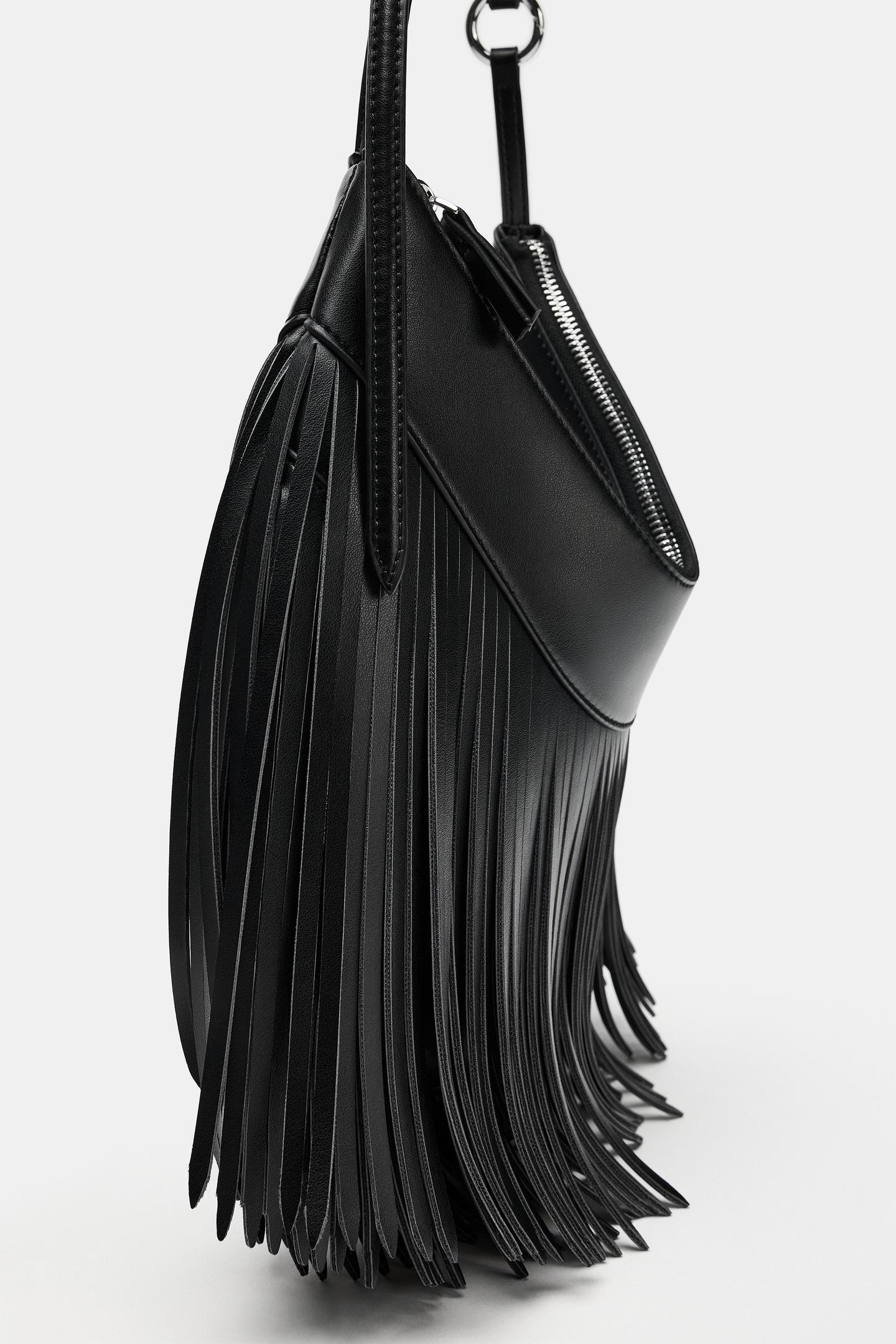 Женская сумка Zara Fringed Shoulder, цвет: Чёрный — фото 3