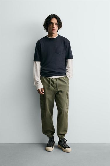 Zara SLIM FIT CARGO PANTS - Khaki