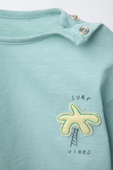 T-SHIRT APPLIQUÉ PALMIER - Bleu / Vert de Zara - Image 2