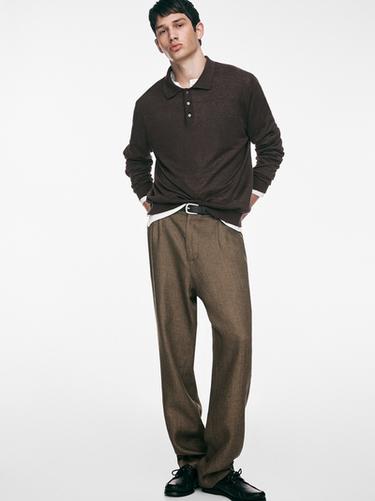 Zara Linen polo collar knit sweater - Dark bottle green