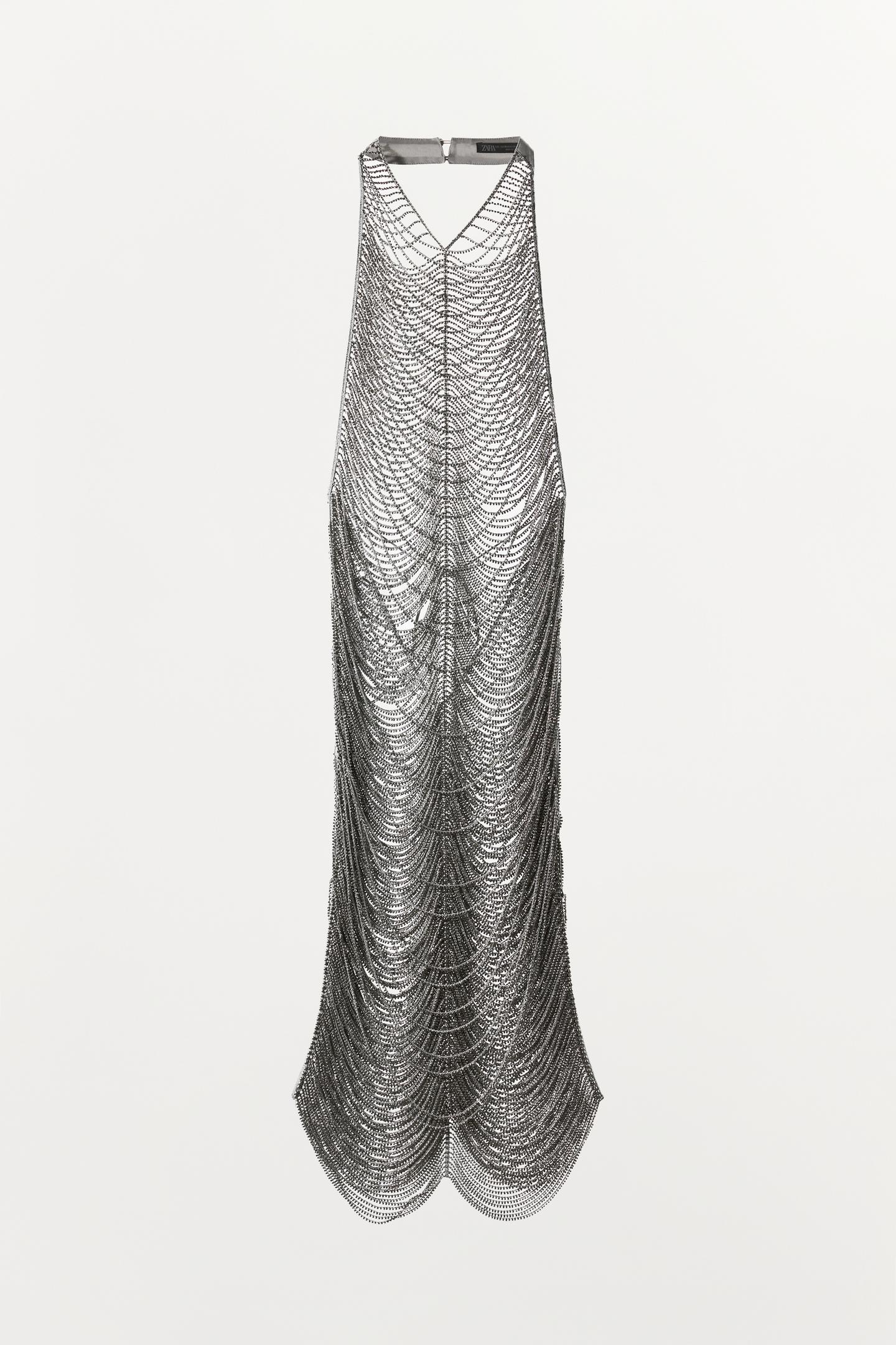 Женское платье Zara Sparkly Halter Mini, цвет: Серебряный — фото 6