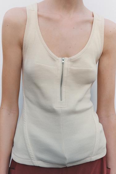 RIBBED ZIP-UP VEST TOP - Ecru / Beige by Zara - Image 3
