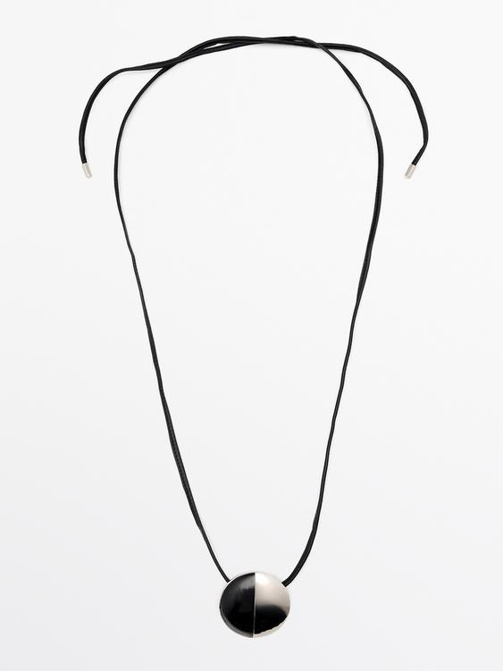 Sheepskin leather necklace with metal piece