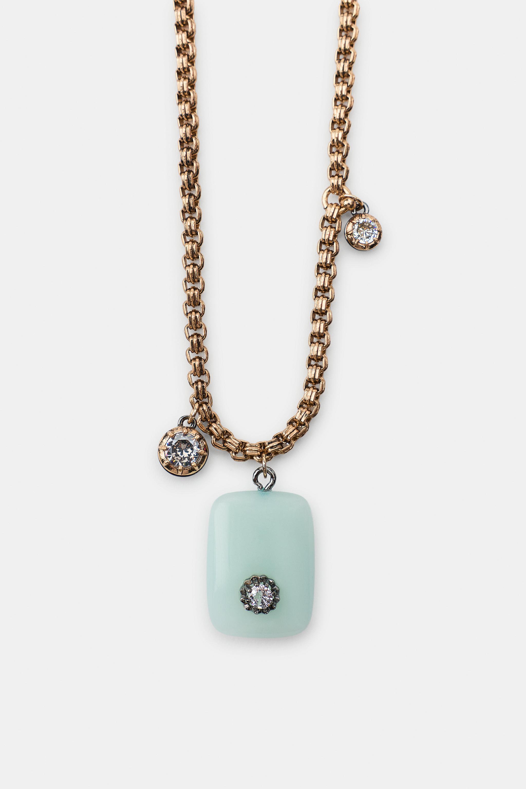 METALLIC STONE AND RHINESTONE NECKLACE