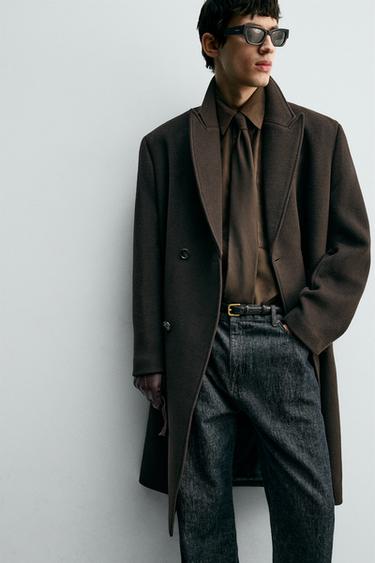 MANTEAU CROISÉ AVEC LAINE - Marron de Zara - Image 4