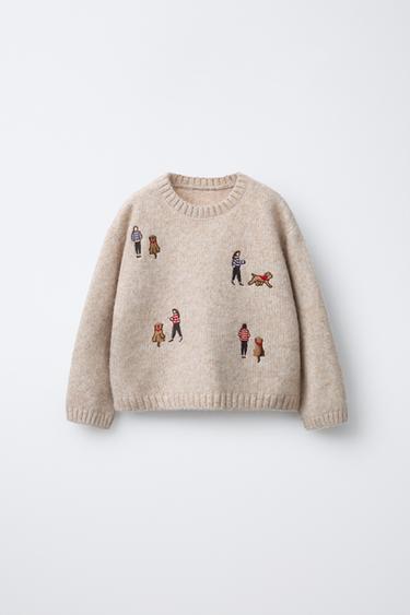 EMBROIDERED KNIT SWEATER WITH WOOL - Ecru by Zara - Image 0