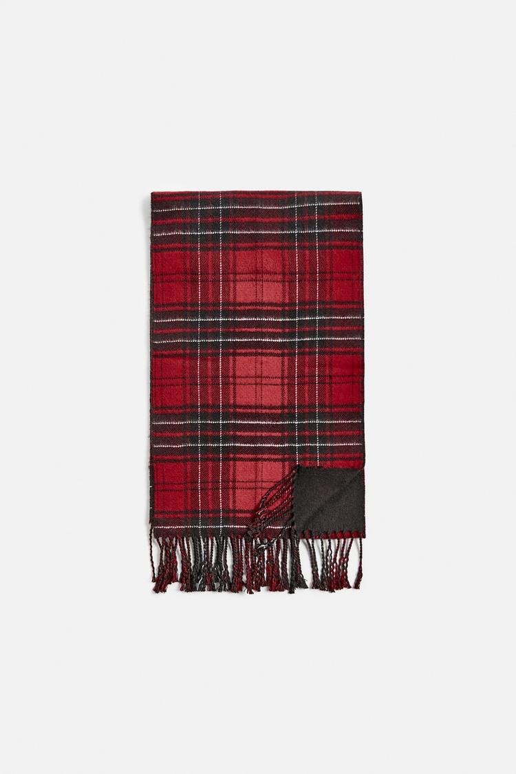 チェック柄コンビスカーフ - レッド | ZARA Japan / 日本