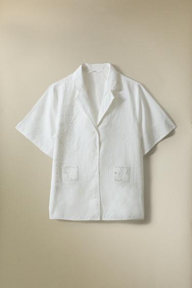 EMBROIDERED COTTON SHIRT - Oyster-white by Zara - Image 5