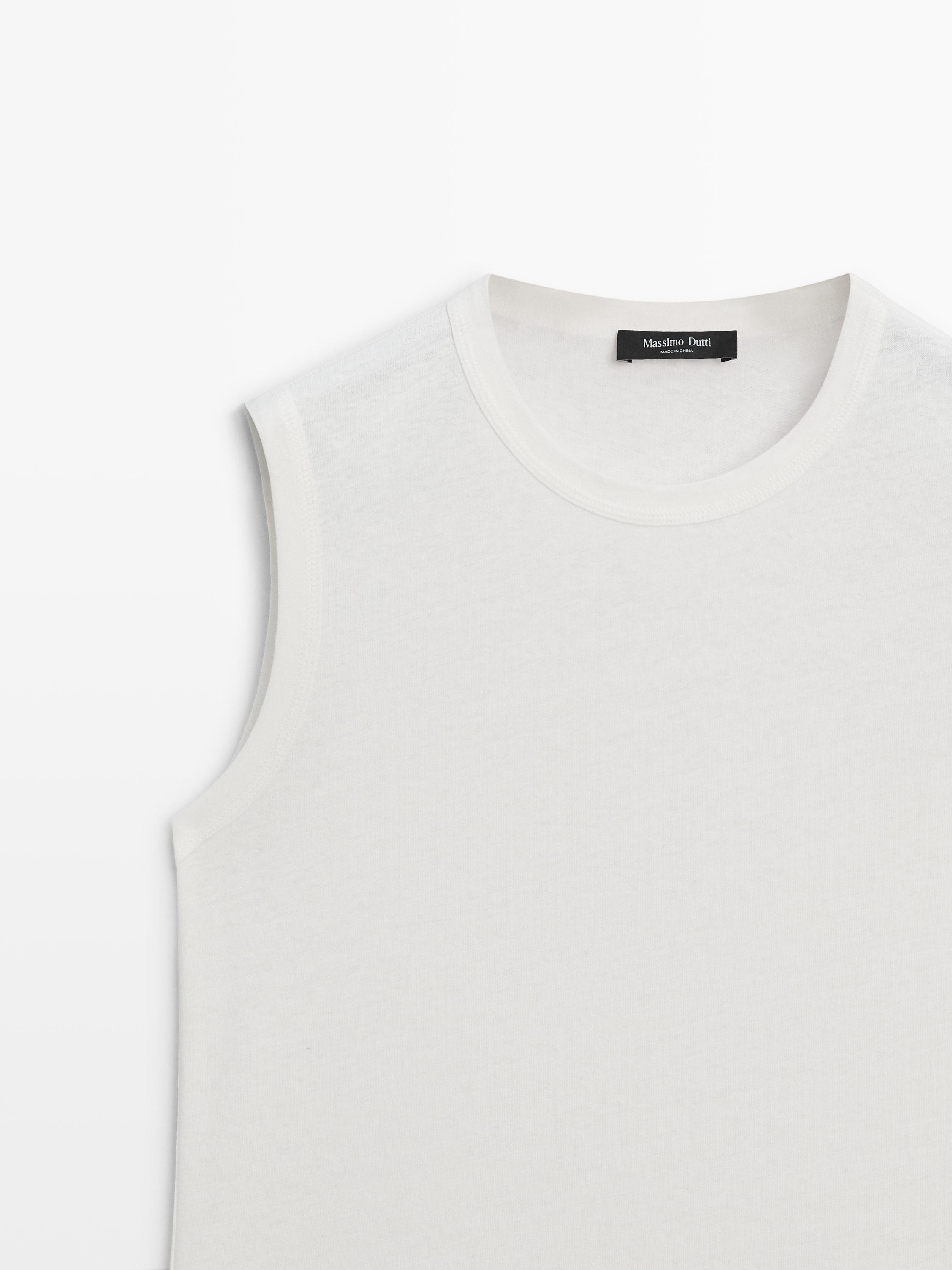 Sleeveless linen blend T-shirt