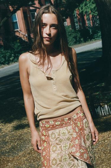 Zara KNIT HENLEY TOP - Brown / Taupe