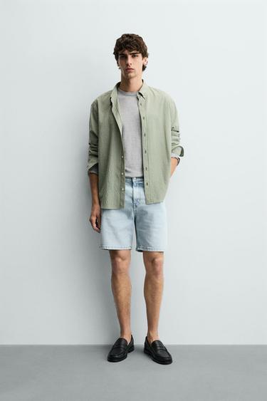 Zara REGULAR FIT DENIM SHORTS - Light blue