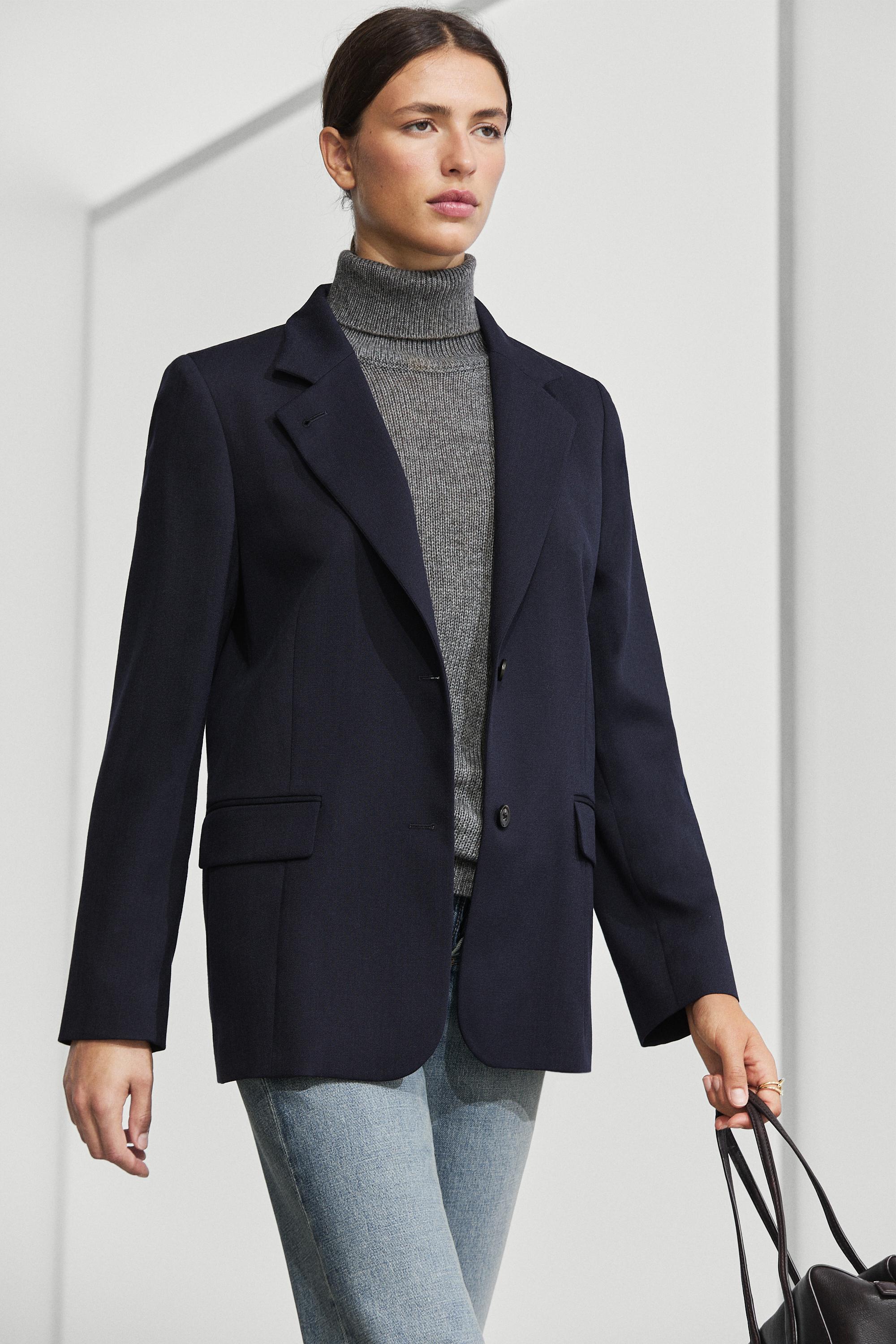 Blazer col montant en laine et daim