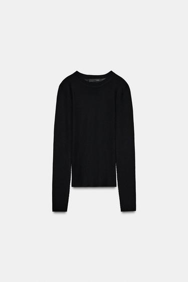 Zara EXTRA-FINE KNIT TOP - Black