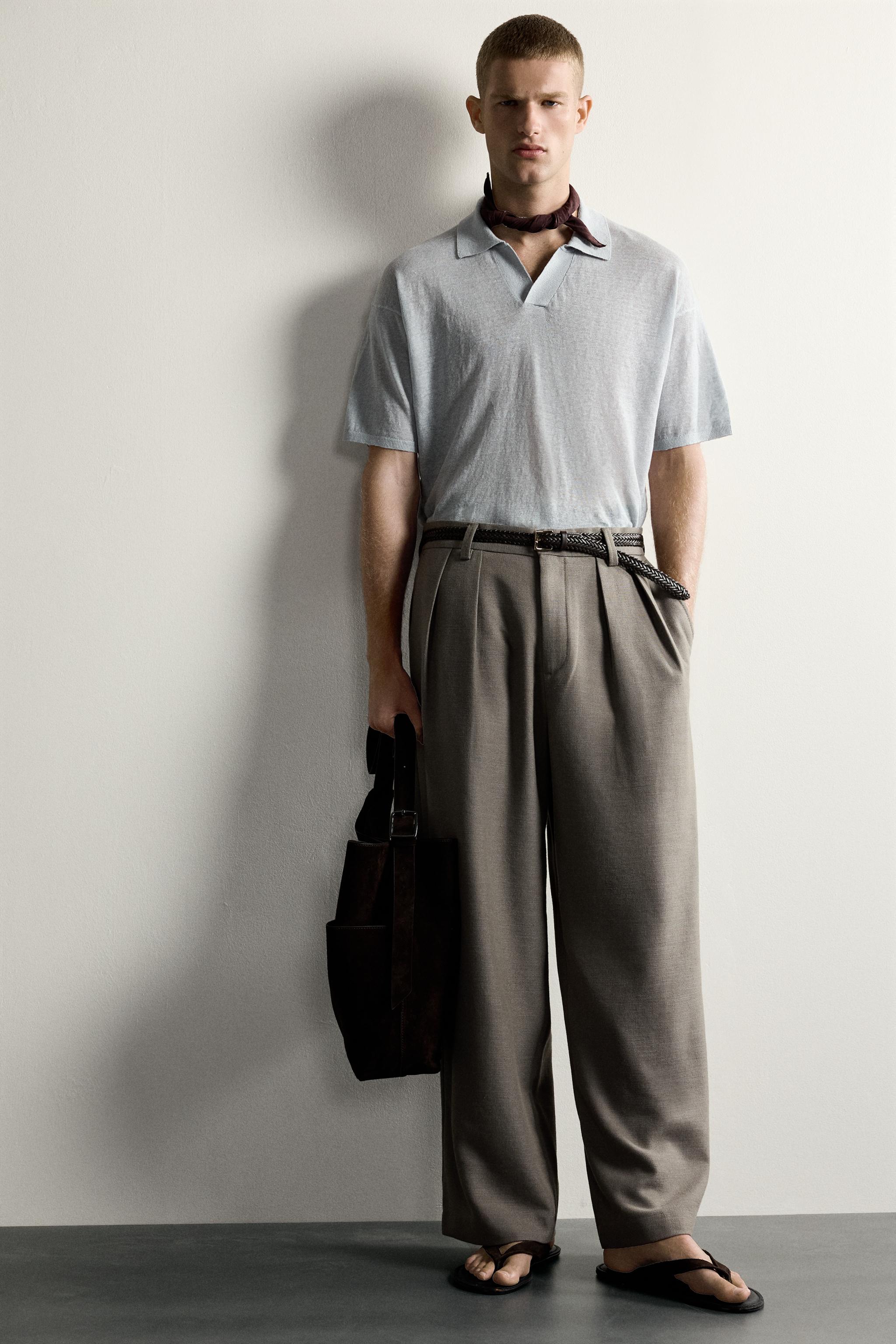Мужские рубашки Zara 100% LINEN RELAXED FIT POLO SHIRT — фото 6