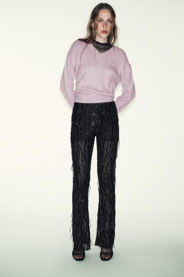LEGGINGS FLARE LENTEJUELAS - Negro de Zara - Imagen 0