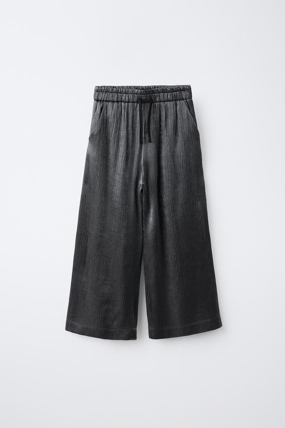 SHINY TEXTURE WIDE-LEG TROUSERS - Anthracite grey by Zara - Image 0