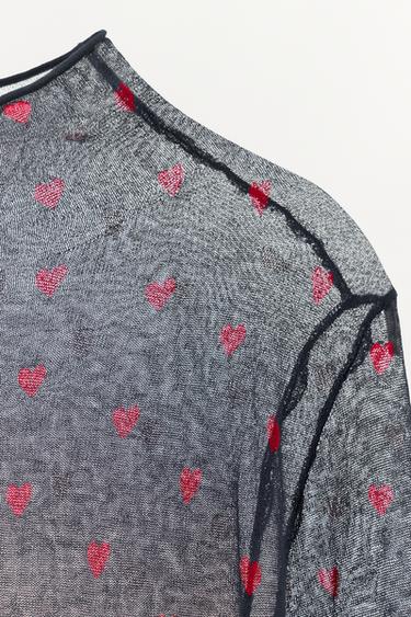 TOP EN MAILLE FINE À CŒURS - Bleu marine de Zara - Image 6