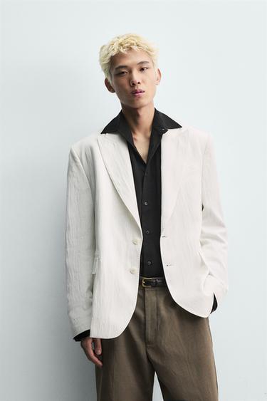 Zara 萊賽爾嫘縈混紡寬版西裝外套 - 磨白色