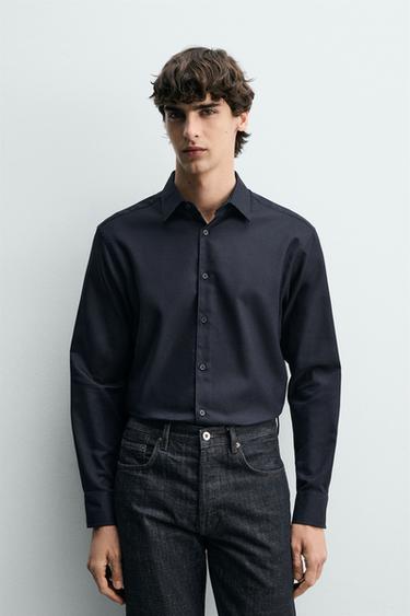 Zara EASY CARE 系列紋理襯衫 - 海藍色