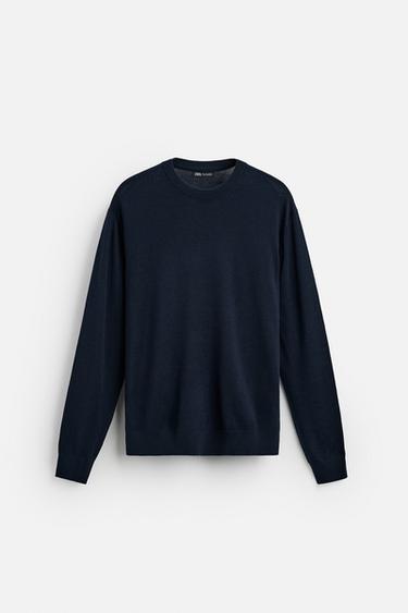 SUÉTER DE LÃ MERINO - Azul-marinho da Zara