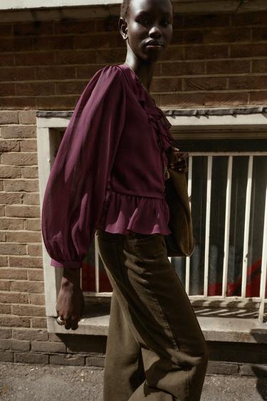 RUFFLED BLOUSE - Aubergine by Zara - Image 2