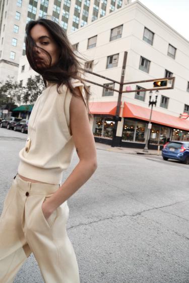KNIT TOP WITH PADDED SHOULDERS - Mid-ecru by Zara - Image 4