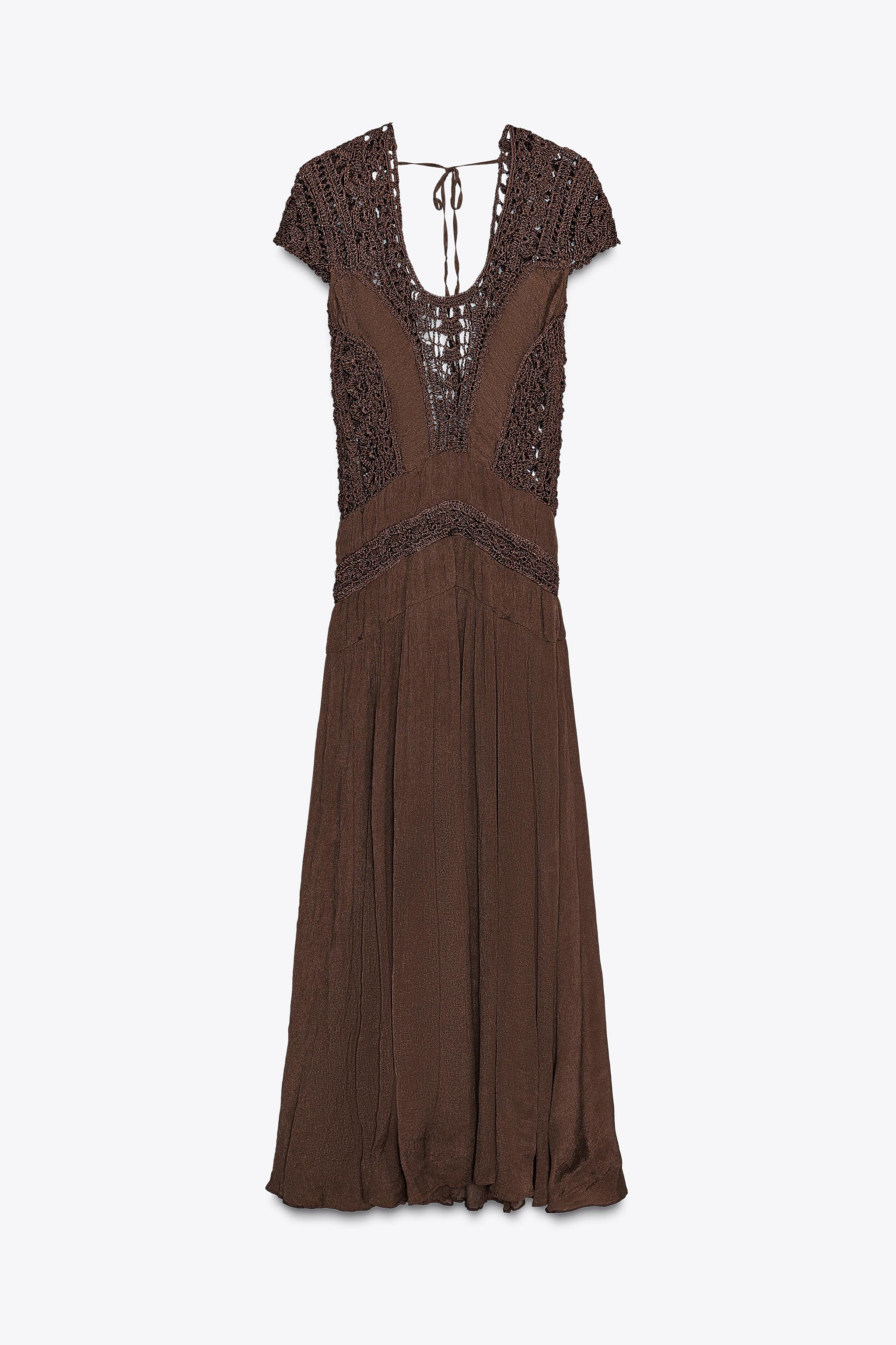 zara brown crochet dress MORANA DRESS