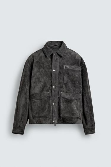 Zara RELAXED FIT SUEDE LEATHER JACKET LIMITED EDITION - Gray