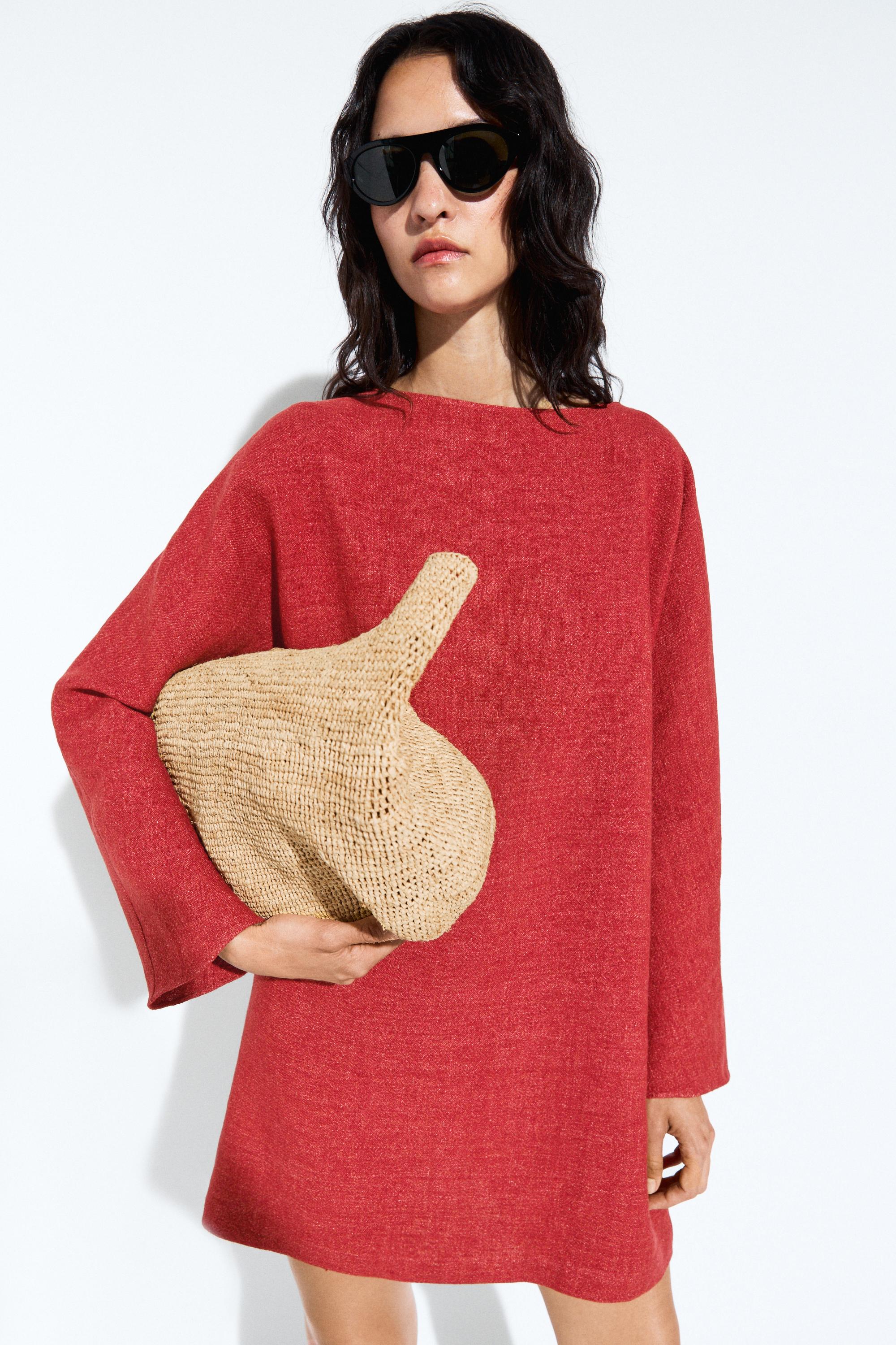 Long sleeve mini dress — Magenta