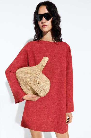 Robe courte manches longues - Magenta de Zara