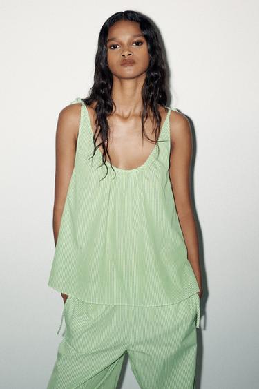 STRIPED STRAPPY TOP - Green/White by Zara - Image 1