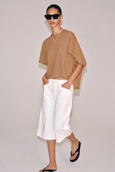 Zara STRIPED OVERSIZED T-SHIRT - yellow